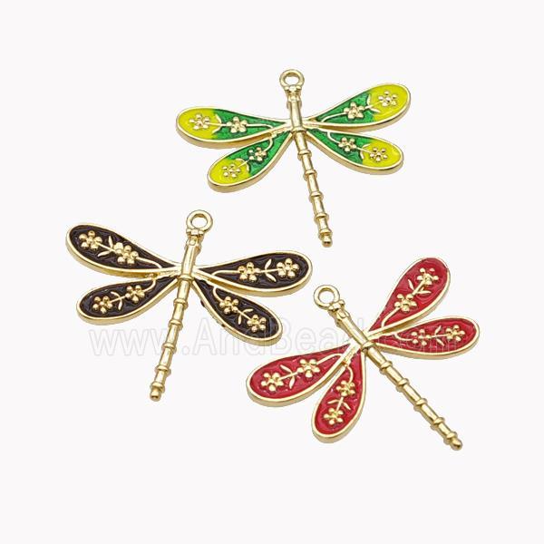 Copper Dragonfly Pendant Enamel Gold Plated Mixed