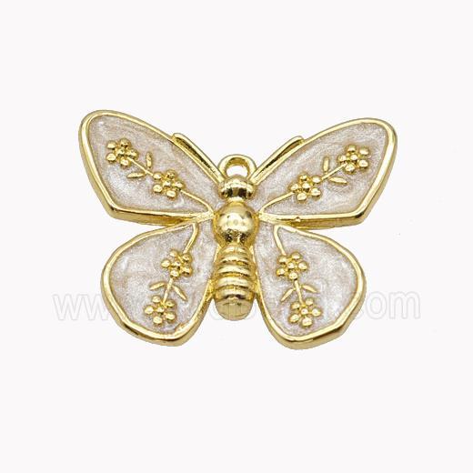 Copper Butterfly Pendant White Enamel Gold Plated
