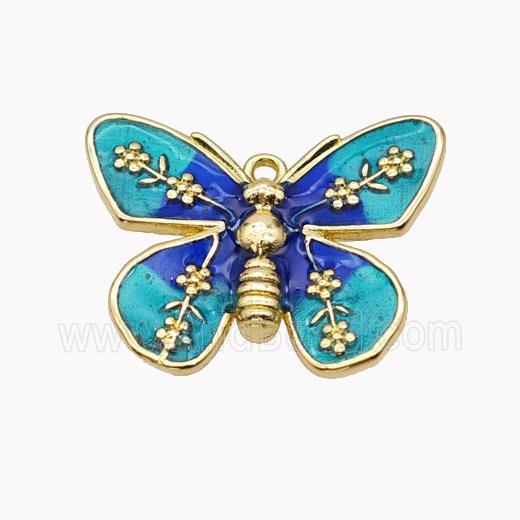 Copper Butterfly Pendant Teal Enamel Gold Plated
