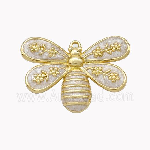 Copper Honeybee Pendant White Enamel Gold Plated