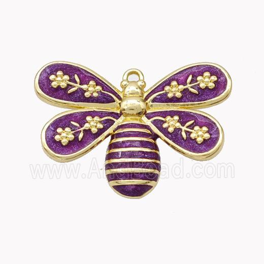 Copper Honeybee Pendant Purple Enamel Gold Plated