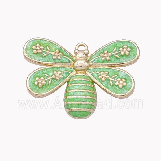 Copper Honeybee Pendant Green Enamel Gold Plated