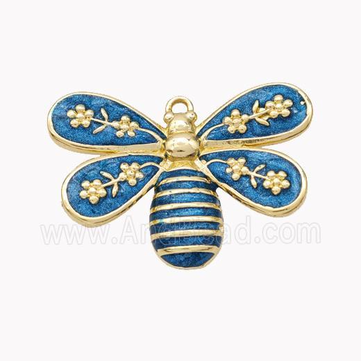 Copper Honeybee Pendant Blue Enamel Gold Plated