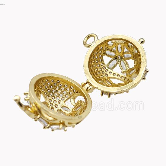 Copper Ball Flower Locket Pendant Pave Zirconia Gold Plated
