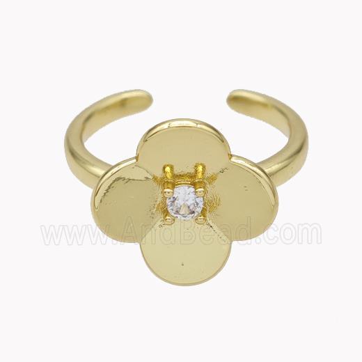 Copper Flower Rings Pave Zirconia Gold Plated