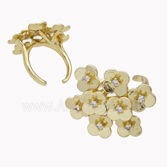 Copper Flower Cluster Rings Pave Zirconia Gold Plated