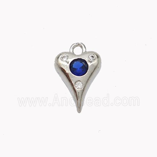 Copper Heart Pendant Pave Zirconia Platinum Plated