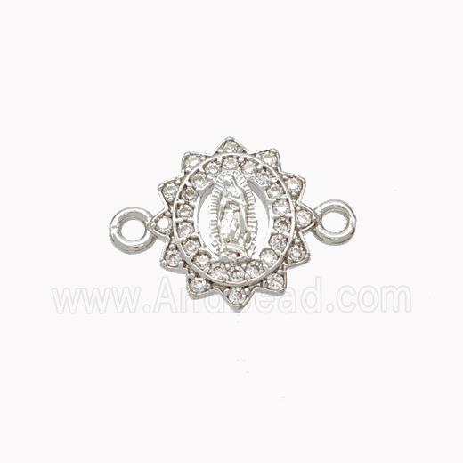 Virgin Mary Charms Copper Connector Pave Zirconia Platinum Plated