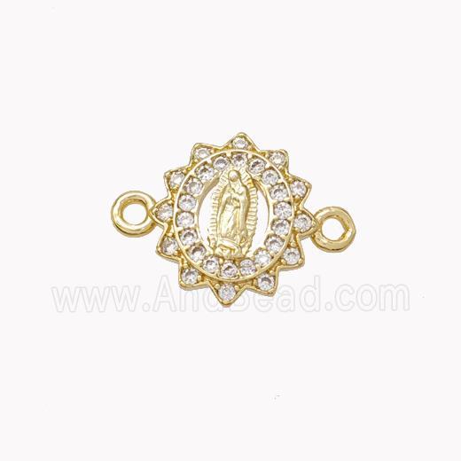 Virgin Mary Charms Copper Connector Pave Zirconia Gold Plated