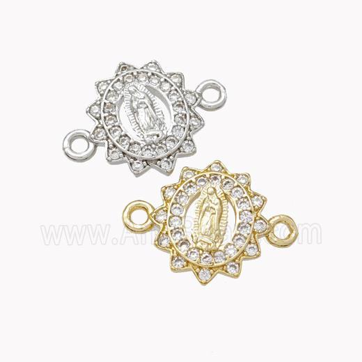 Virgin Mary Charms Copper Connector Pave Zirconia Mixed