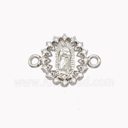 Virgin Mary Charms Copper Connector Pave Zirconia Platinum Plated