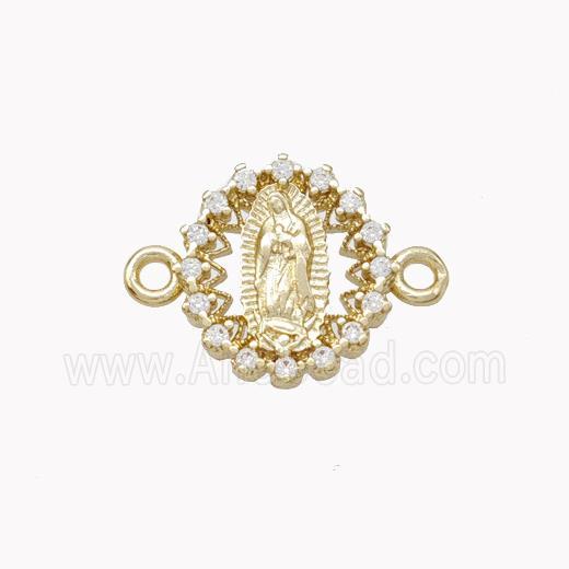 Virgin Mary Charms Copper Connector Pave Zirconia Gold Plated