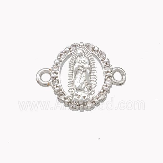 Virgin Mary Charms Copper Connector Pave Zirconia Platinum Plated