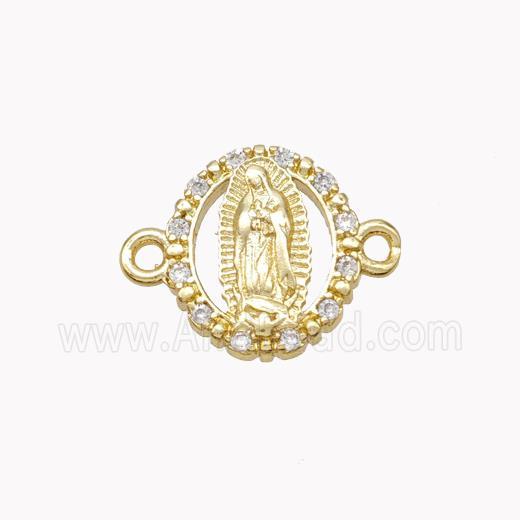 Virgin Mary Charms Copper Connector Pave Zirconia Gold Plated