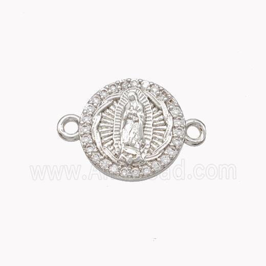 Virgin Mary Charms Copper Connector Pave Zirconia Platinum Plated
