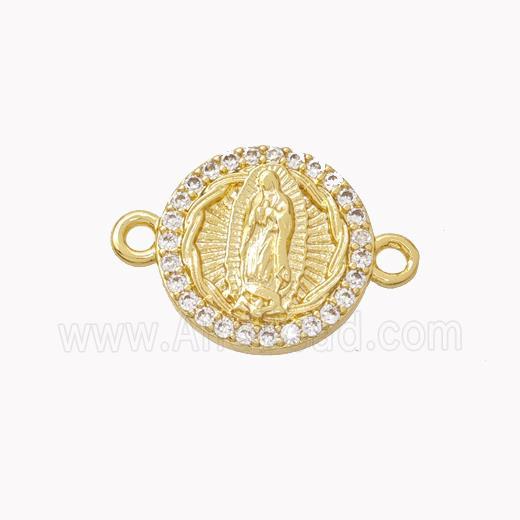 Virgin Mary Charms Copper Connector Pave Zirconia Gold Plated