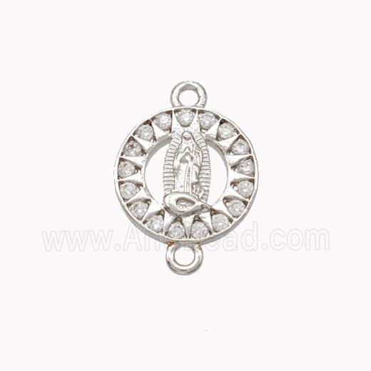 Virgin Mary Charms Copper Connector Pave Zirconia Platinum Plated
