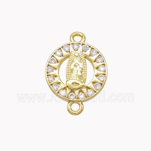 Virgin Mary Charms Copper Connector Pave Zirconia Gold Plated