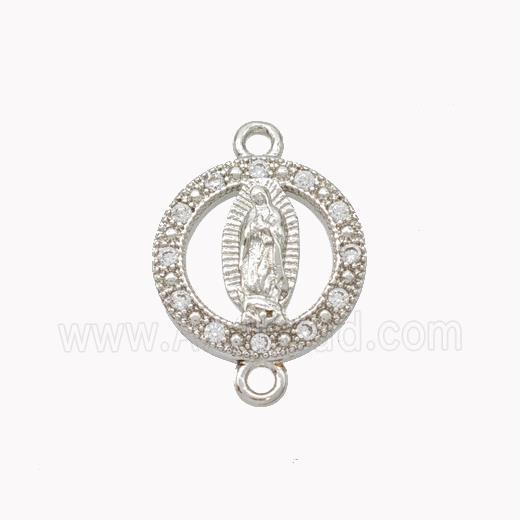 Virgin Mary Charms Copper Connector Pave Zirconia Platinum Plated