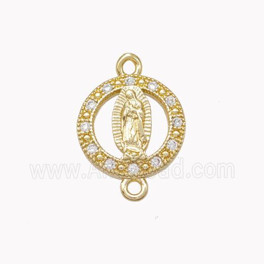 Virgin Mary Charms Copper Connector Pave Zirconia Gold Plated