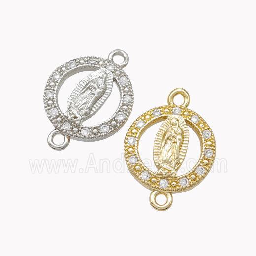 Virgin Mary Charms Copper Connector Pave Zirconia Mixed