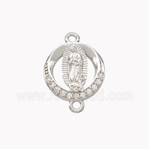 Virgin Mary Charms Copper Connector Pave Zirconia Platinum Plated