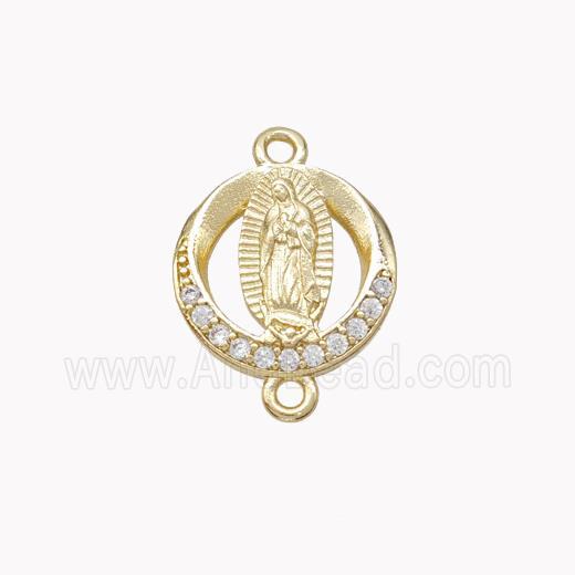 Virgin Mary Charms Copper Connector Pave Zirconia Gold Plated