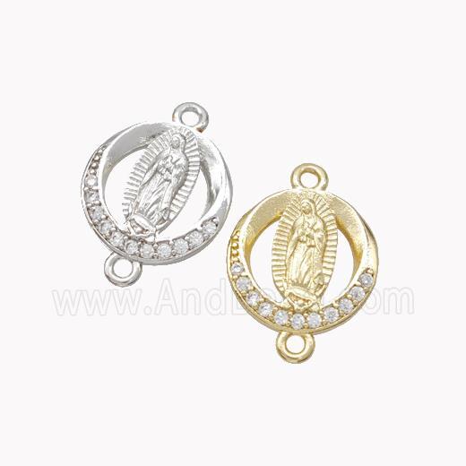 Virgin Mary Charms Copper Connector Pave Zirconia Mixed