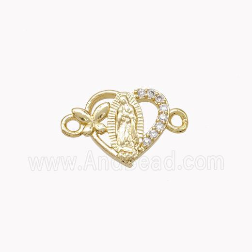 Virgin Mary Charms Copper Heart Connector Pave Zirconia Butterfly Gold Plated