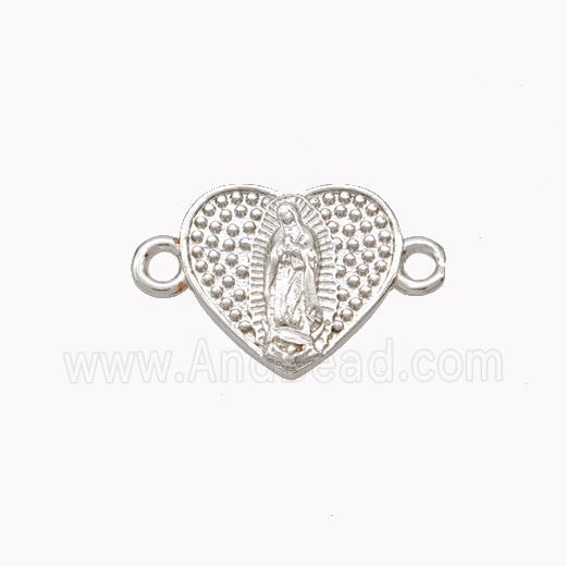 Virgin Mary Charms Copper Heart Connector Platinum Plated