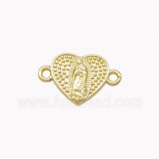 Virgin Mary Charms Copper Heart Connector Gold Plated