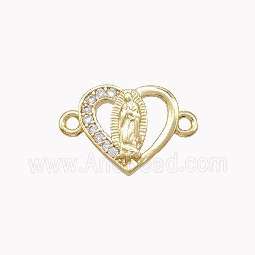 Virgin Mary Charms Copper Heart Connector Pave Zirconia Gold Plated