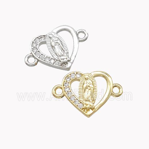 Virgin Mary Charms Copper Heart Connector Pave Zirconia Mixed