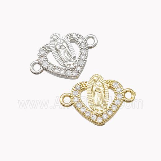 Virgin Mary Charms Copper Heart Connector Pave Zirconia Mixed