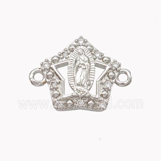 Virgin Mary Charms Copper Star Connector Pave Zirconia Platinum Plated