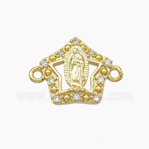 Virgin Mary Charms Copper Star Connector Pave Zirconia Gold Plated