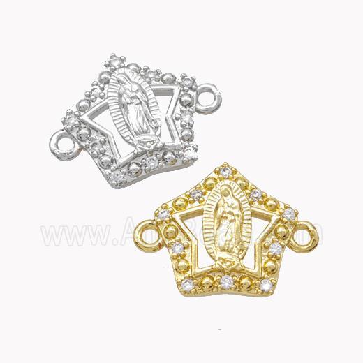 Virgin Mary Charms Copper Star Connector Pave Zirconia Mixed