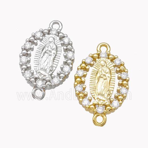 Virgin Mary Charms Copper Oval Connector Pave Zirconia Mixed