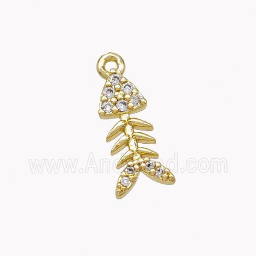 Copper Fishbone Pendant Pave Zirconia Gold Plated