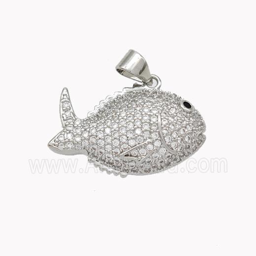 Copper Fish Pendant Micropave Zirconia Platinum Plated