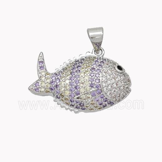 Copper Fish Pendant Micropave Zirconia Platinum Plated
