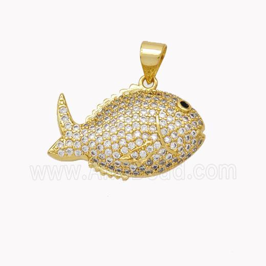 Copper Fish Pendant Micropave Zirconia Gold Plated