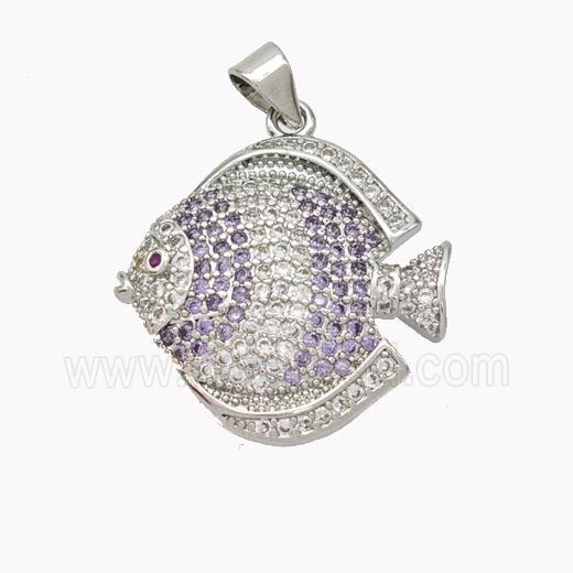 Copper Fish Pendant Micropave Zirconia Platinum Plated
