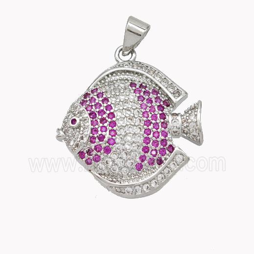 Copper Fish Pendant Micropave Zirconia Platinum Plated