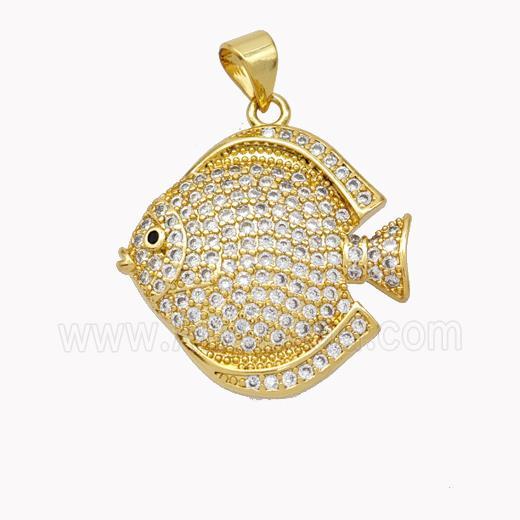 Copper Fish Pendant Micropave Zirconia Gold Plated