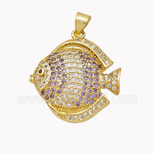 Copper Fish Pendant Micropave Zirconia Gold Plated