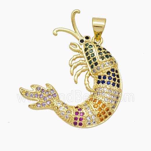 Copper Lobster Charms Pendant Pave Multicolor Zirconia Gold Plated