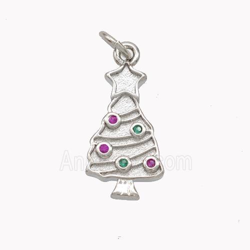 Christmas Tree Charms Copper Pendant Pave Zirconia Platinum Plated