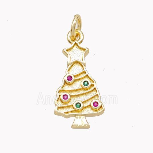 Christmas Tree Charms Copper Pendant Pave Zirconia Gold Plated