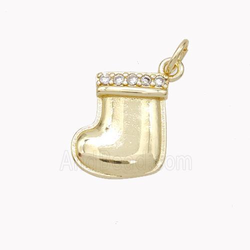 Christmas Stocking Charms Copper Pendant Pave Zirconia Gold Plated